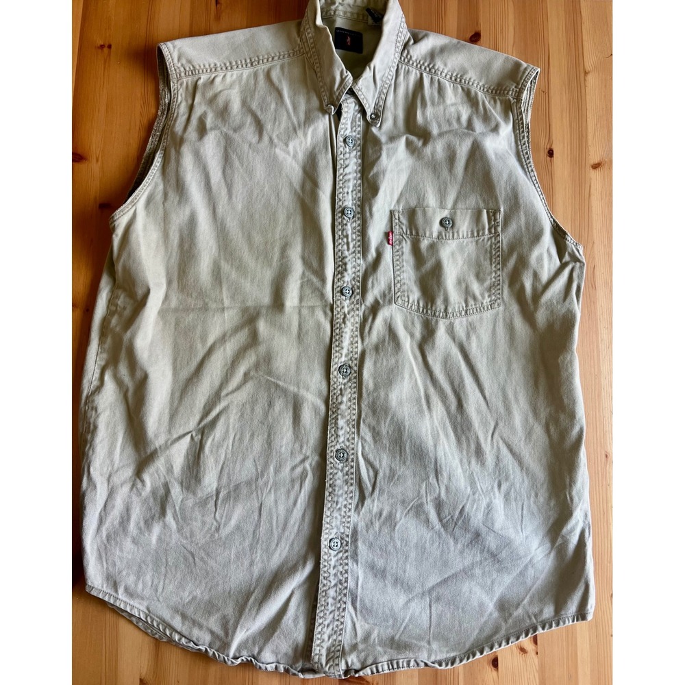 Vintage 1997 Levi‎ Strauss & Co. Men's Tab Sleeveless Button Up Shirt L 0413